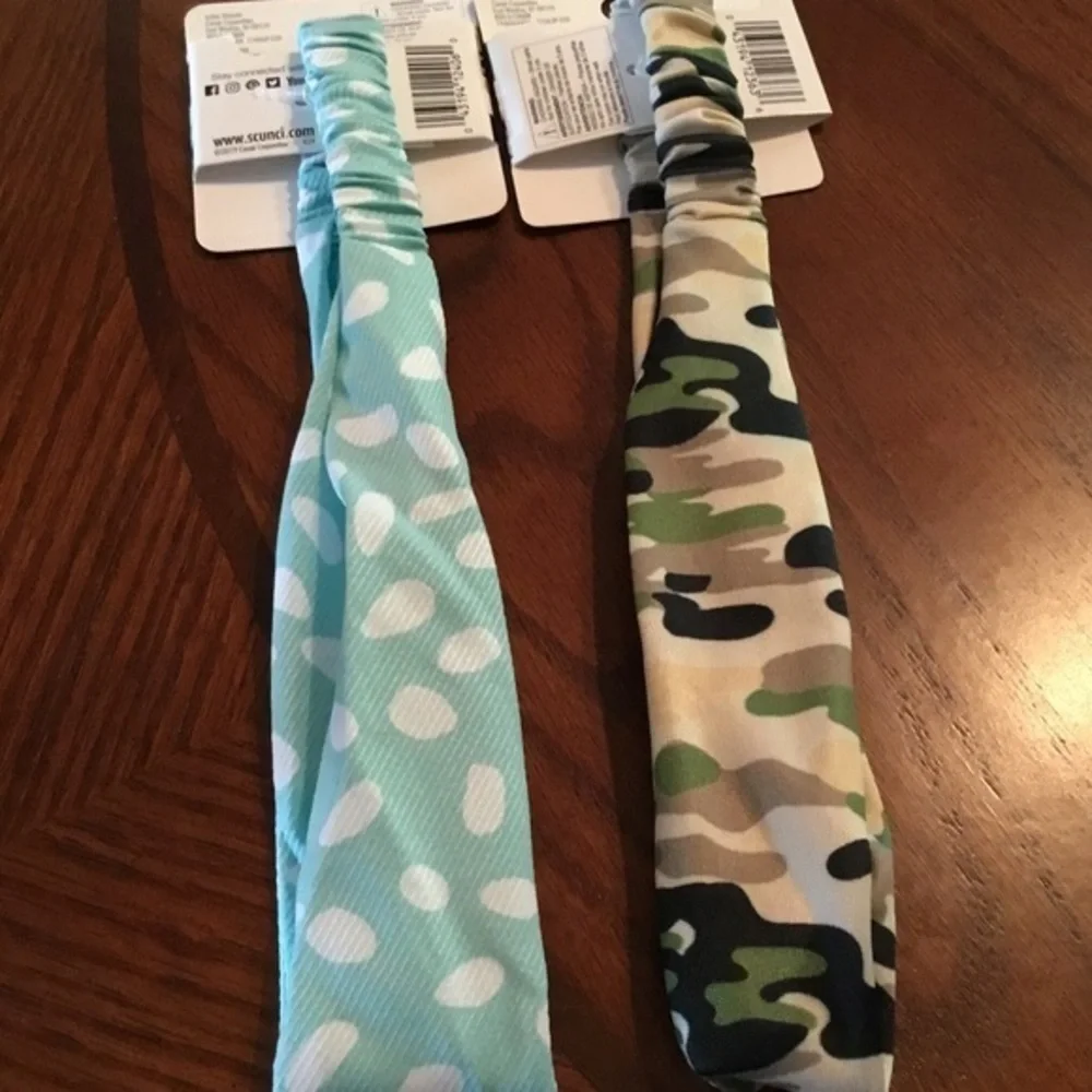 2 pc Camo & Polka Dot headbands wraps